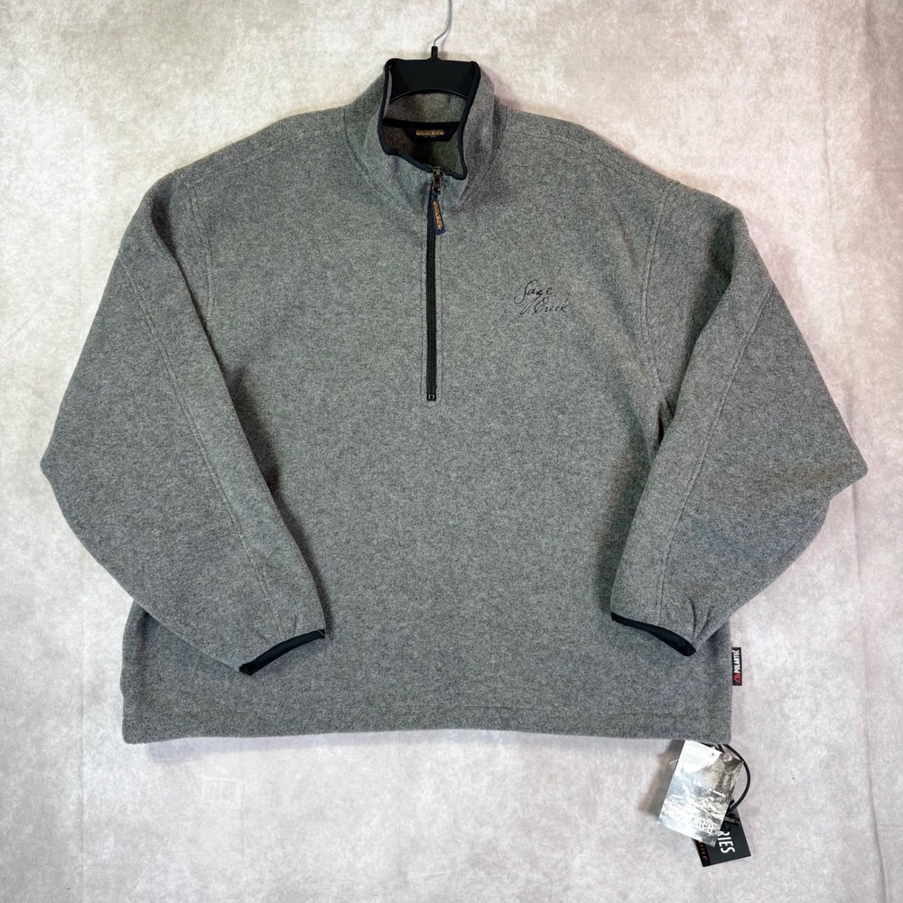 Woolrich Fleece Pullover Men XXL Gray Solid Polartec 200 Quarter Zip Mock Neck